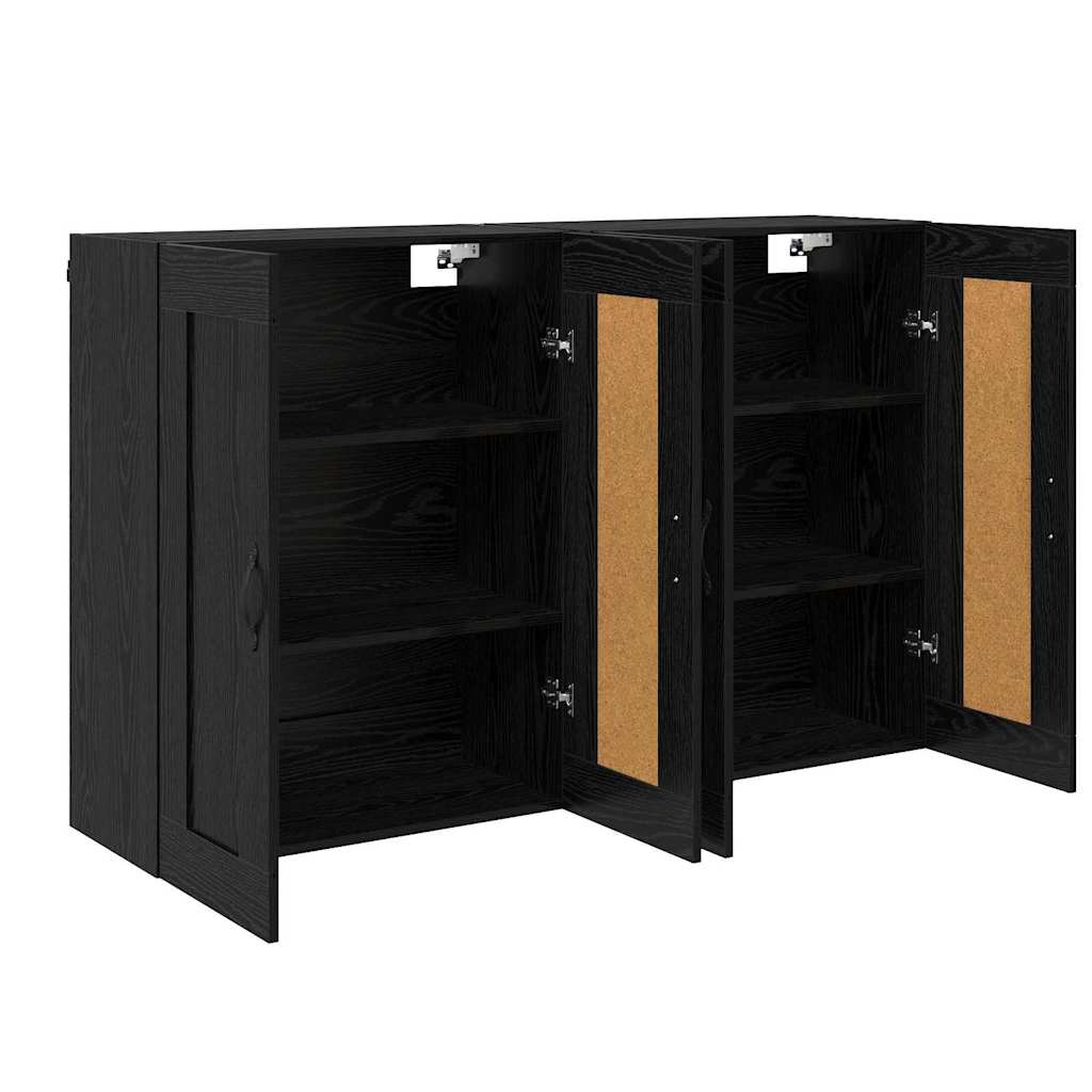 Vegghengt skap 2 pcs Svart Eik 69,5 x 34 x 90 cm Konstruert tre