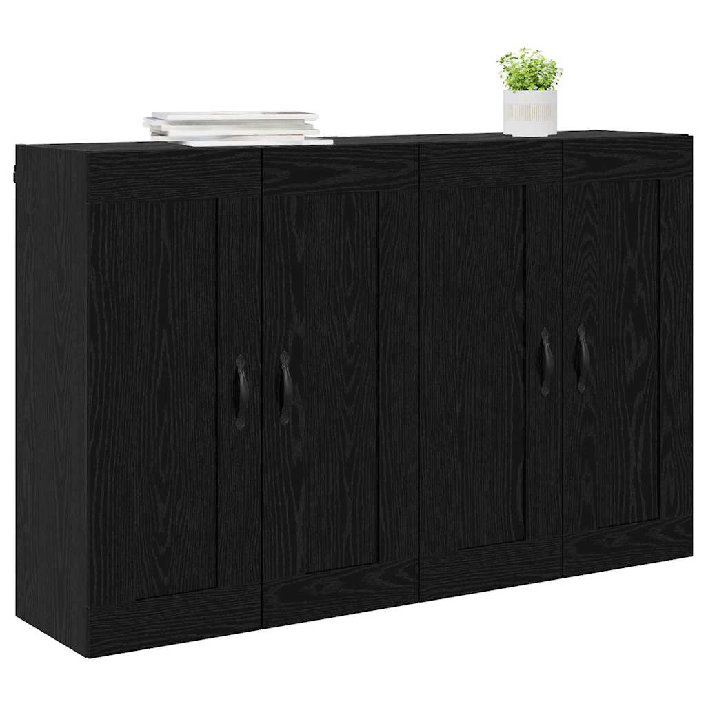 Vegghengt skap 2 pcs Svart Eik 69,5 x 34 x 90 cm Konstruert tre
