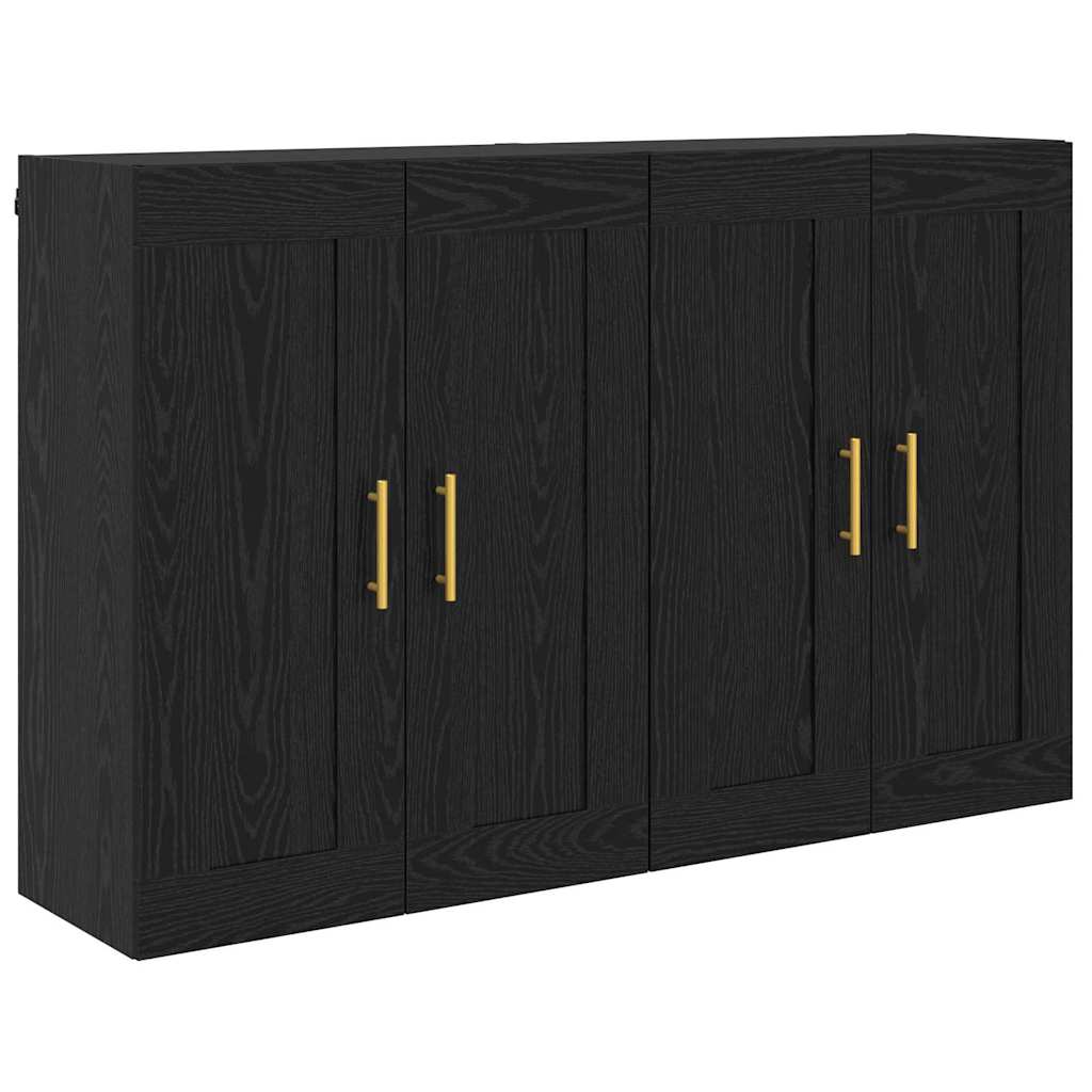 Vegghengt skap 2 pcs Svart Eik 69,5 x 34 x 90 cm Konstruert tre