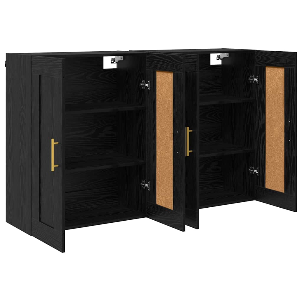 Vegghengt skap 2 pcs Svart Eik 69,5 x 34 x 90 cm Konstruert tre