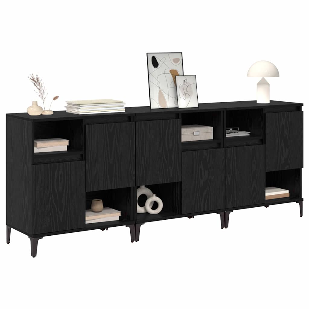 Skap 3 pcs Svart Eik 60 x 35 x 70 cm Konstruert tre