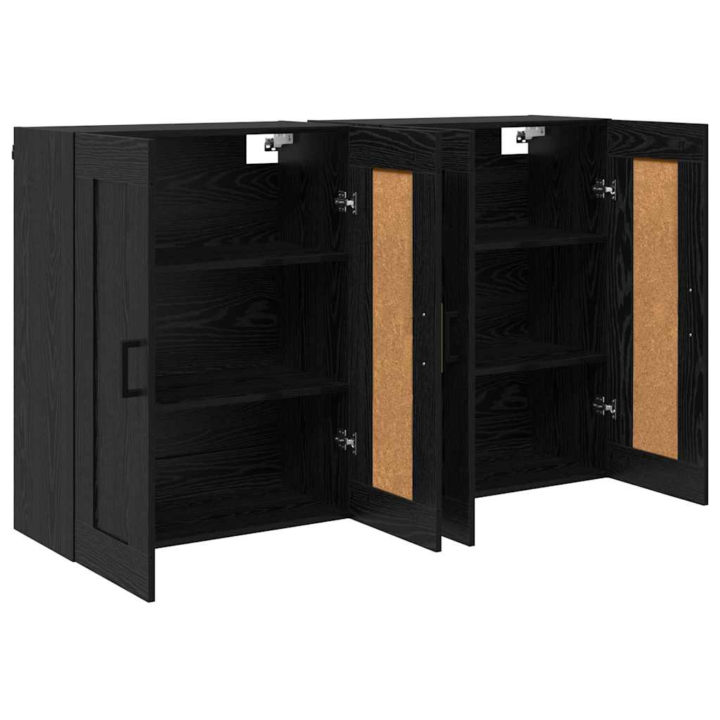 Vegghengt skap 2 pcs Svart Eik 69,5 x 34 x 90 cm Konstruert tre