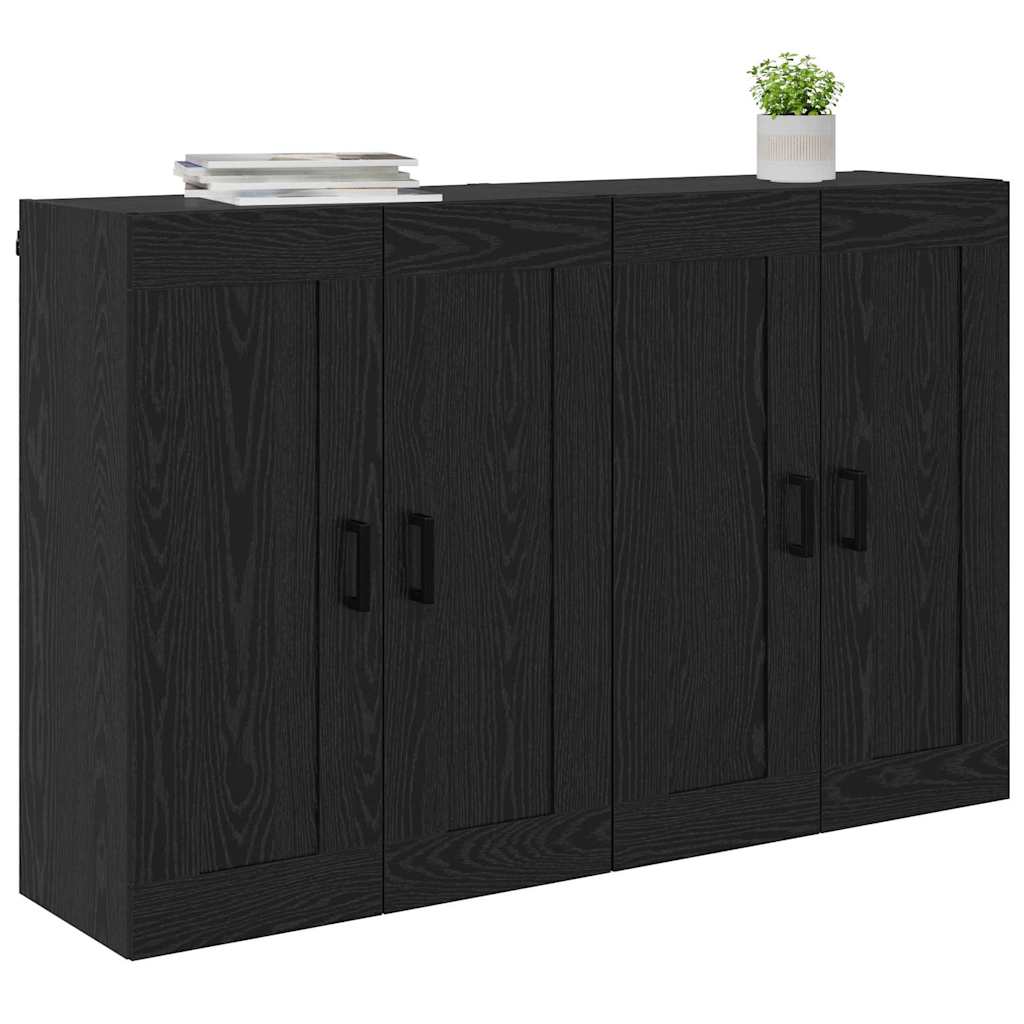 Vegghengt skap 2 pcs Svart Eik 69,5 x 34 x 90 cm Konstruert tre