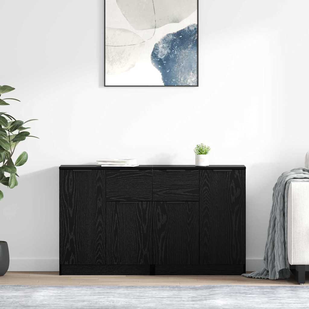 Skap med skuff 2 pcs Svart Eik 60 x 30 x 70 cm Konstruert tre