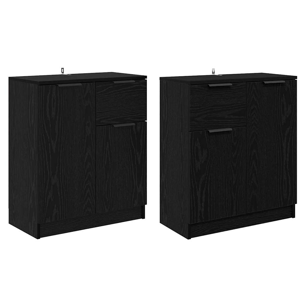 Skap med skuff 2 pcs Svart Eik 60 x 30 x 70 cm Konstruert tre