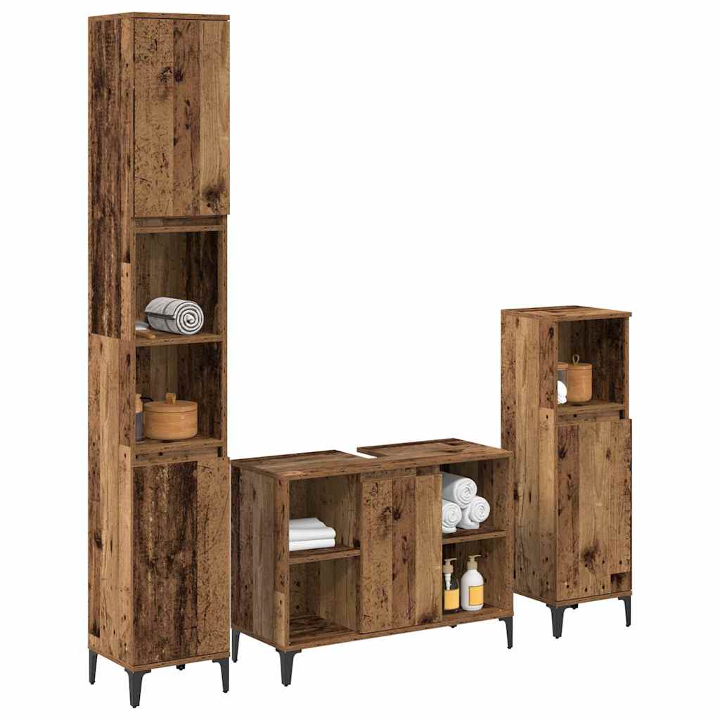 Baderomsinnredningssett 3 pcs Gammelt tre Konstruert tre