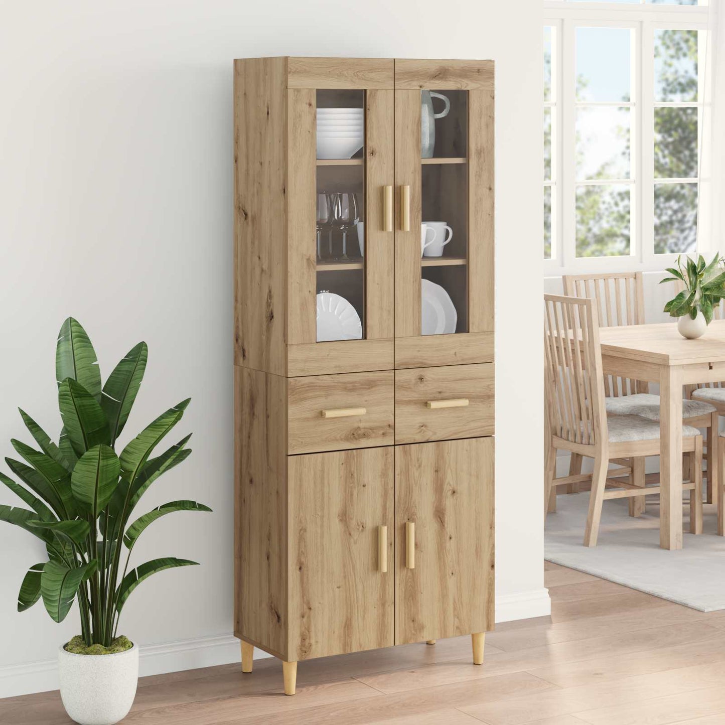 Høyskap med skuff Artisan Eik 69,5 x 34 x 180 cm Konstruert tre