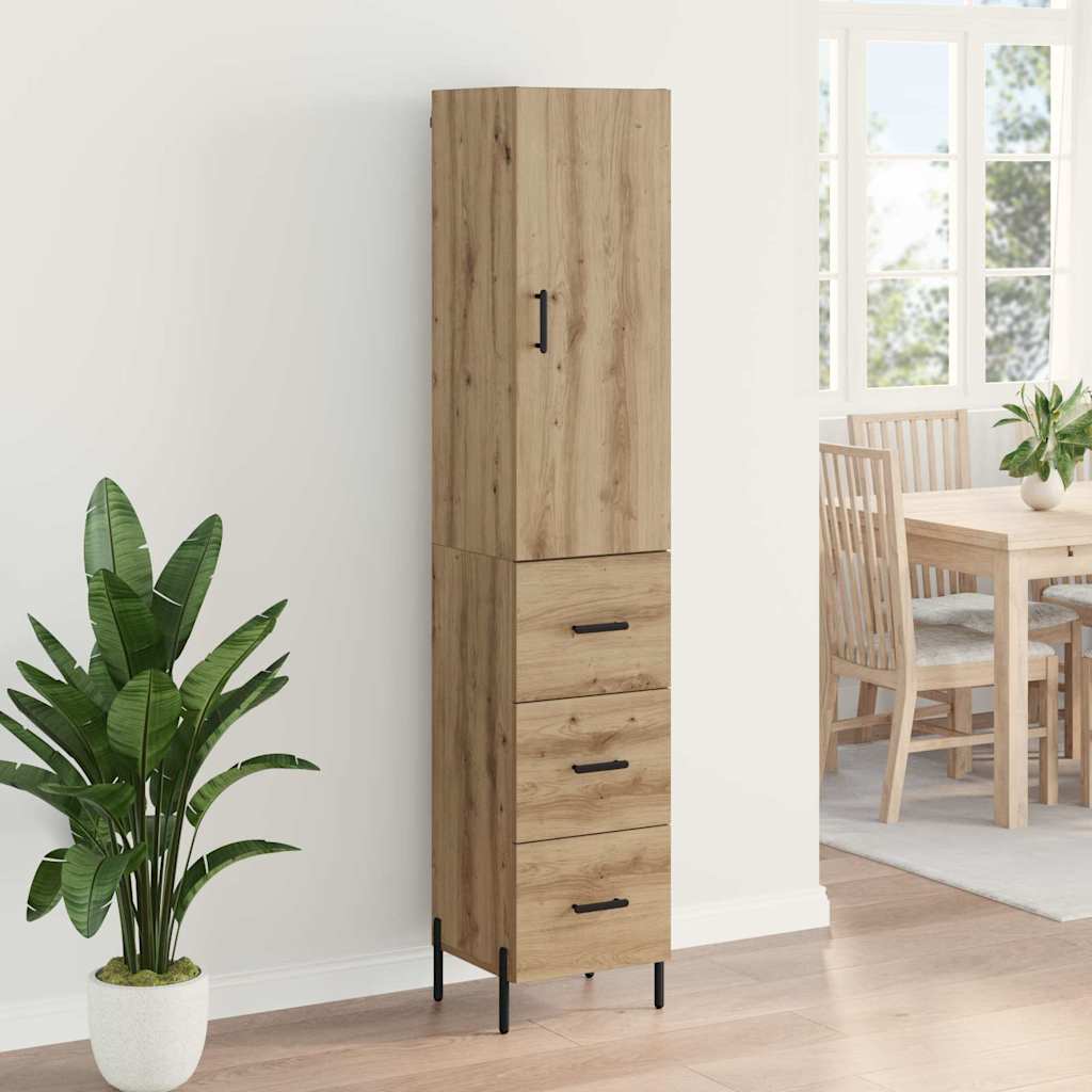 Høyskap med skuff Artisan Eik 34,5 x 34 x 180 cm Konstruert tre