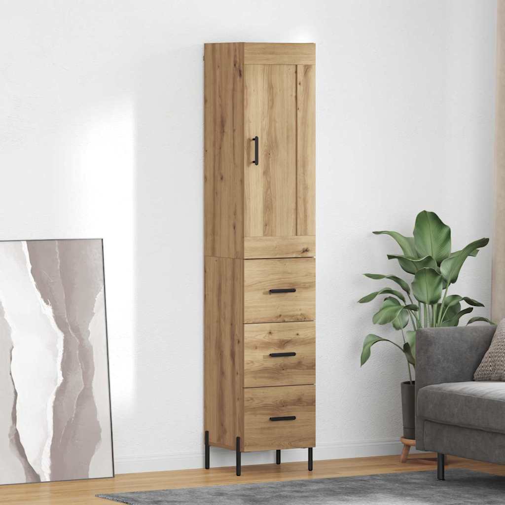 Høyskap med skuff Artisan Eik 34,5 x 34 x 180 cm Konstruert tre