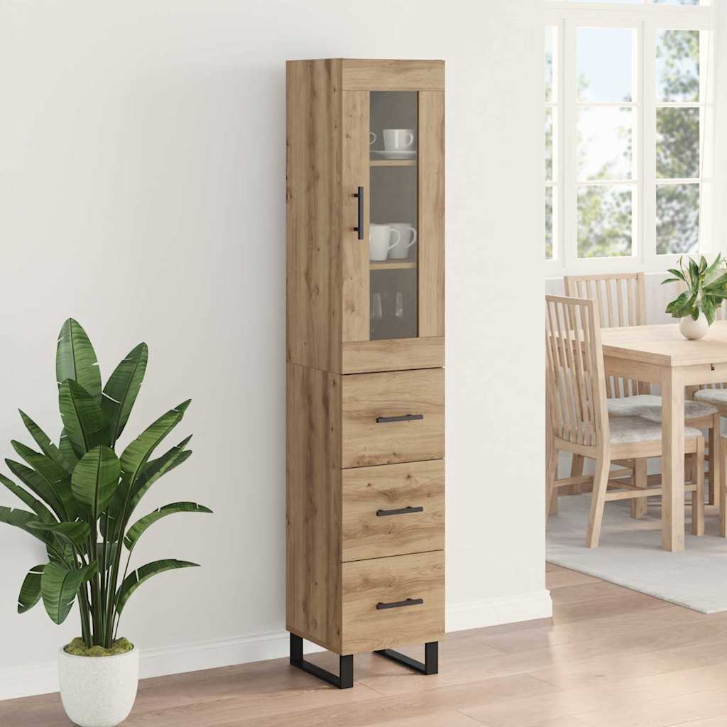 Høyskap med skuff Artisan Eik 34,5 x 34 x 180 cm Konstruert tre