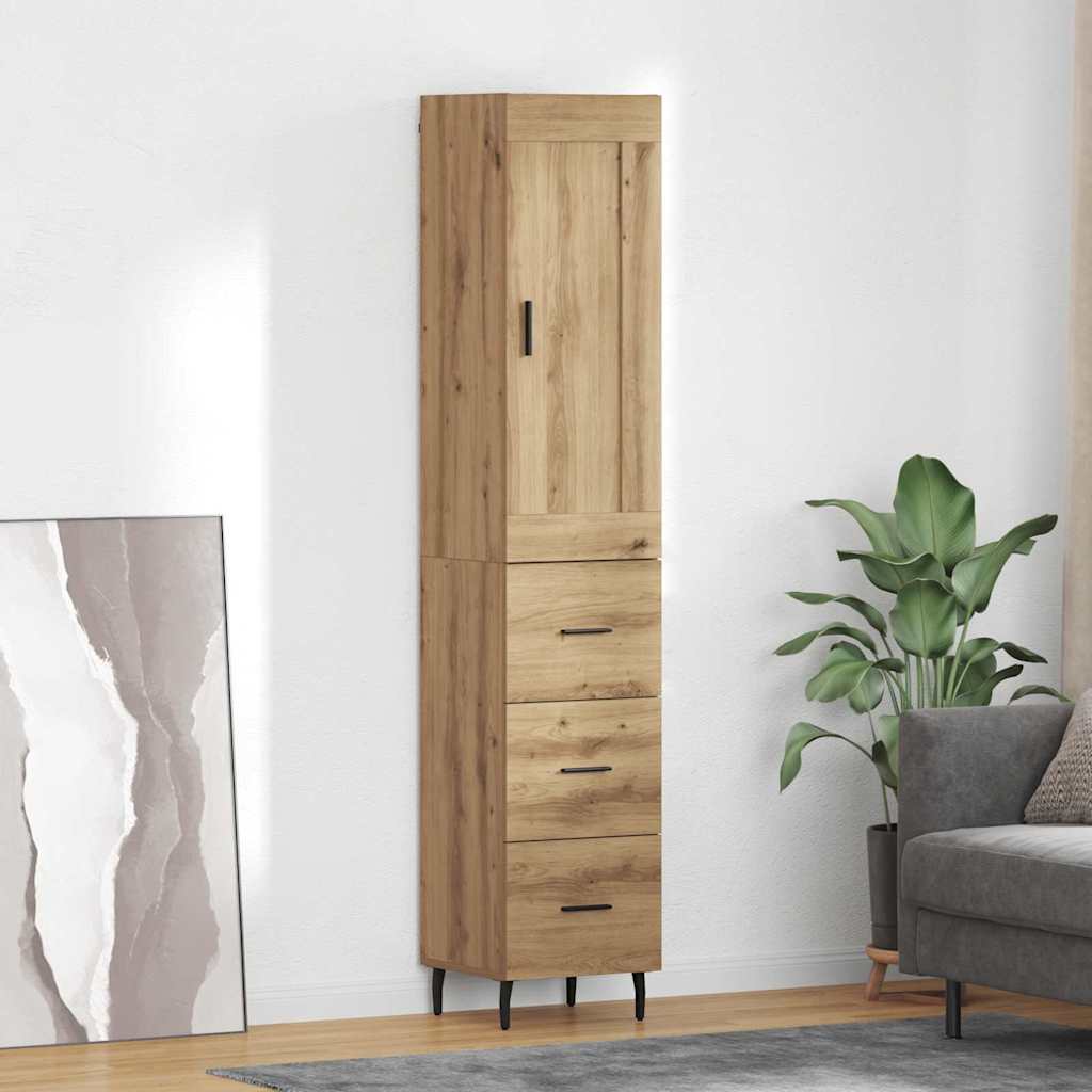 Høyskap med skuff Artisan Eik 34,5 x 34 x 180 cm Konstruert tre