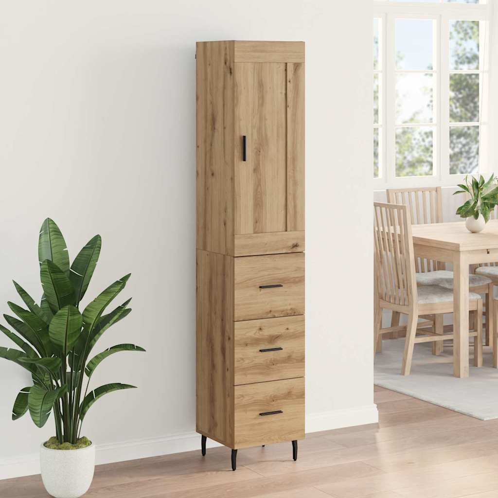 Høyskap med skuff Artisan Eik 34,5 x 34 x 180 cm Konstruert tre
