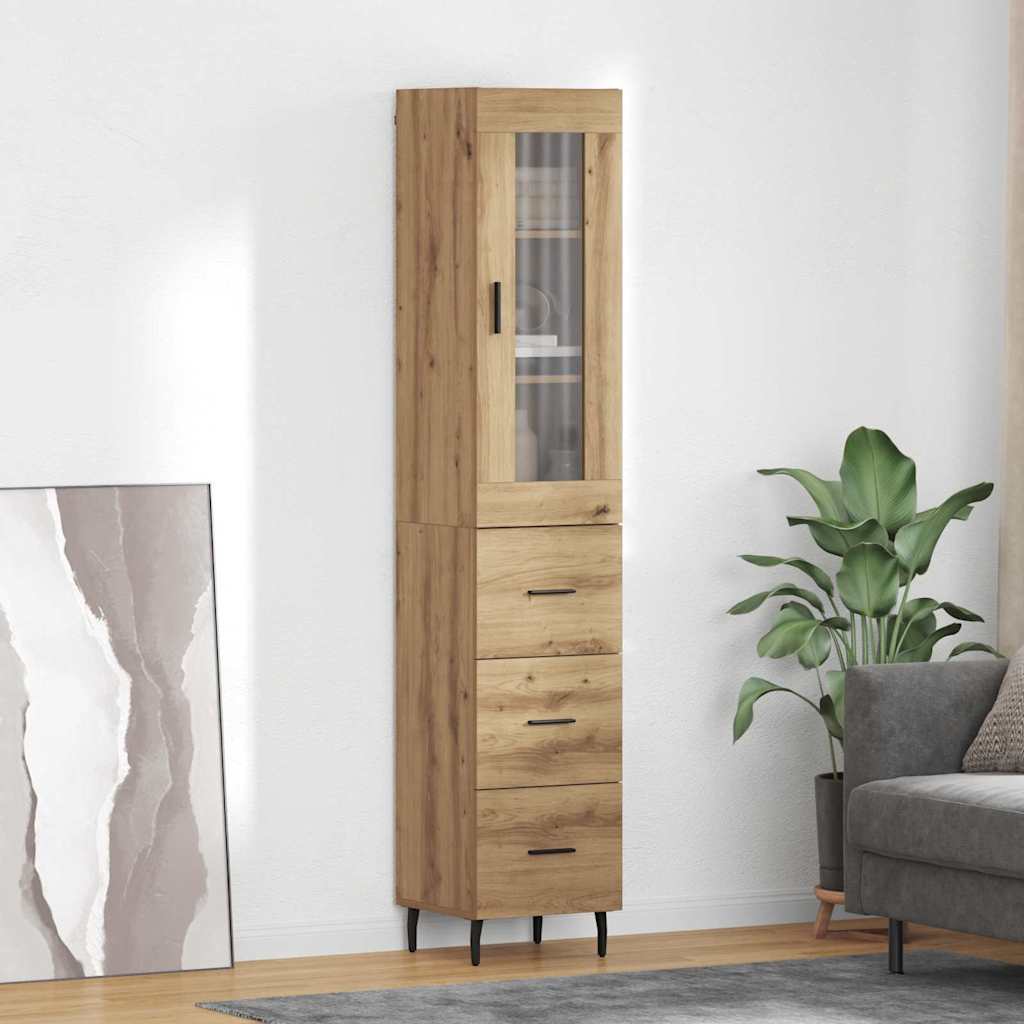 Høyskap med skuff Artisan Eik 34,5 x 34 x 180 cm Konstruert tre