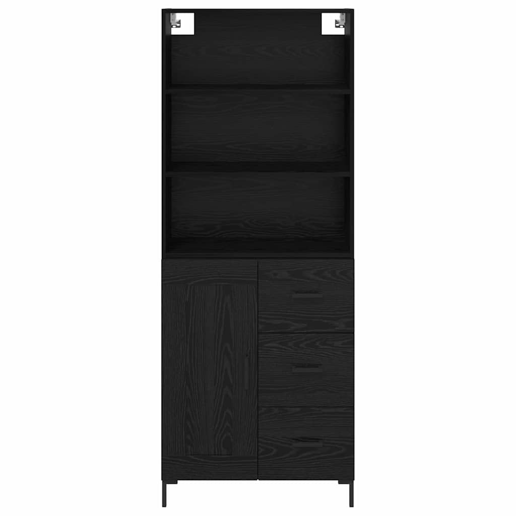Høyskap med skuff Svart Eik 69,5 x 34 x 180 cm Konstruert tre