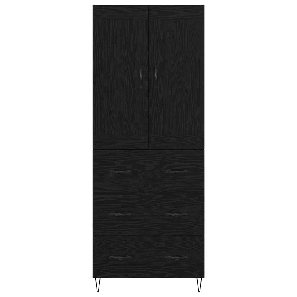 Høyskap med skuff Svart Eik 69,5 x 34 x 180 cm Konstruert tre