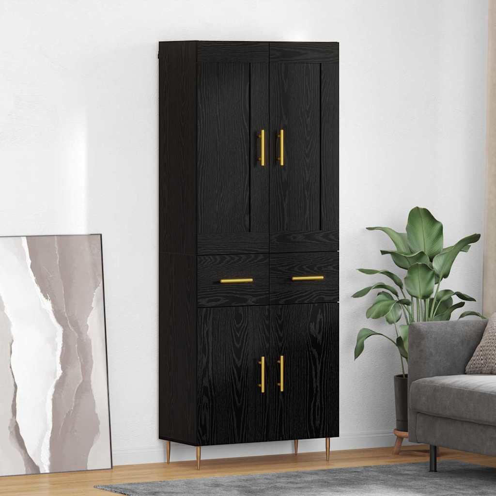 Høyskap med skuff Svart Eik 69,5 x 34 x 180 cm Konstruert tre