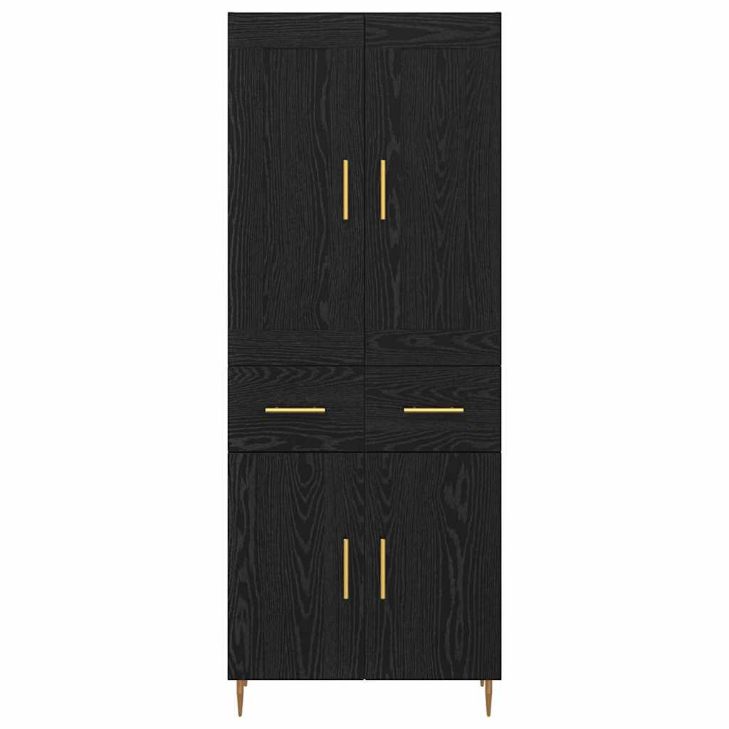 Høyskap med skuff Svart Eik 69,5 x 34 x 180 cm Konstruert tre