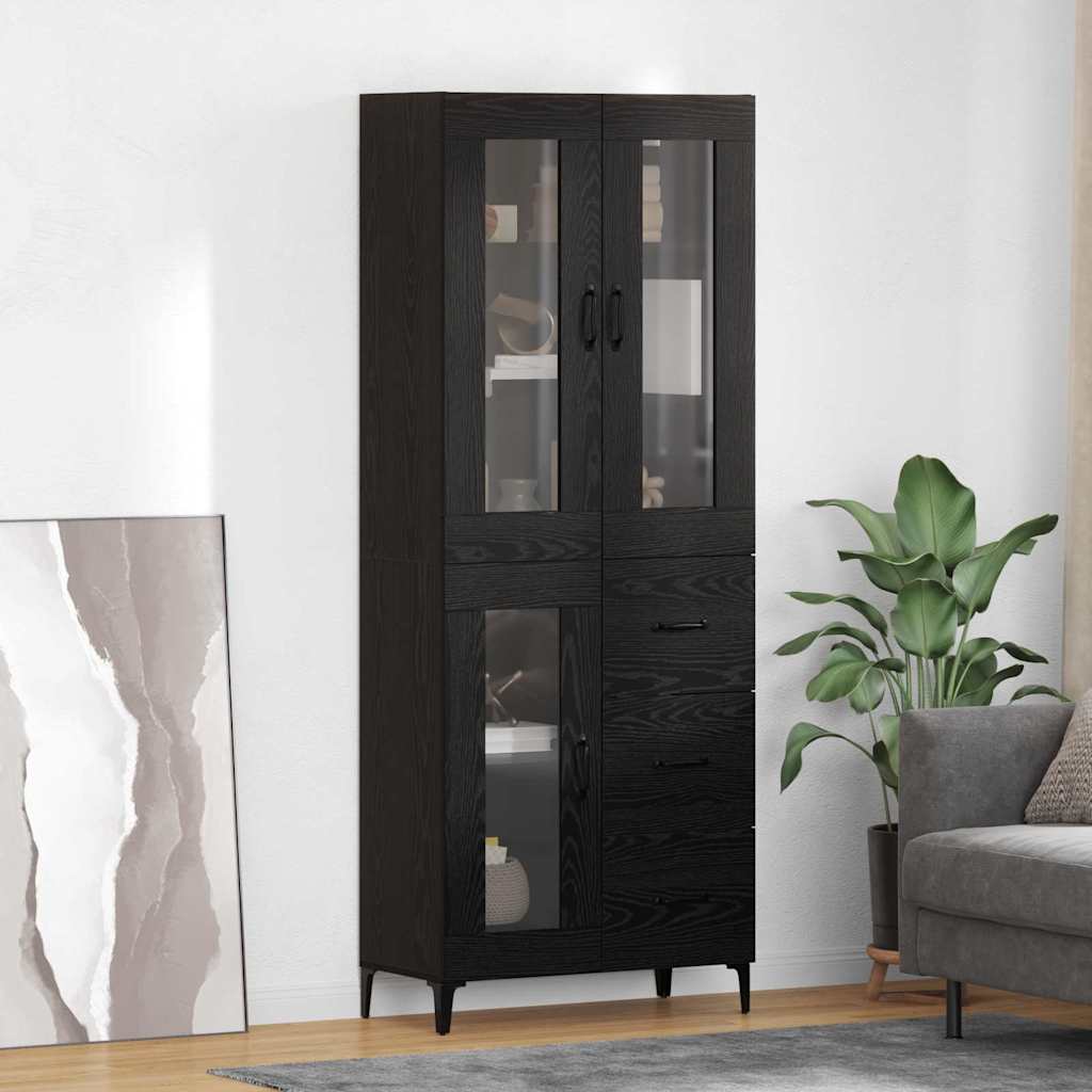 Høyskap Veggmontert Svart Eik 69,5 x 34 x 180 cm Konstruert tre