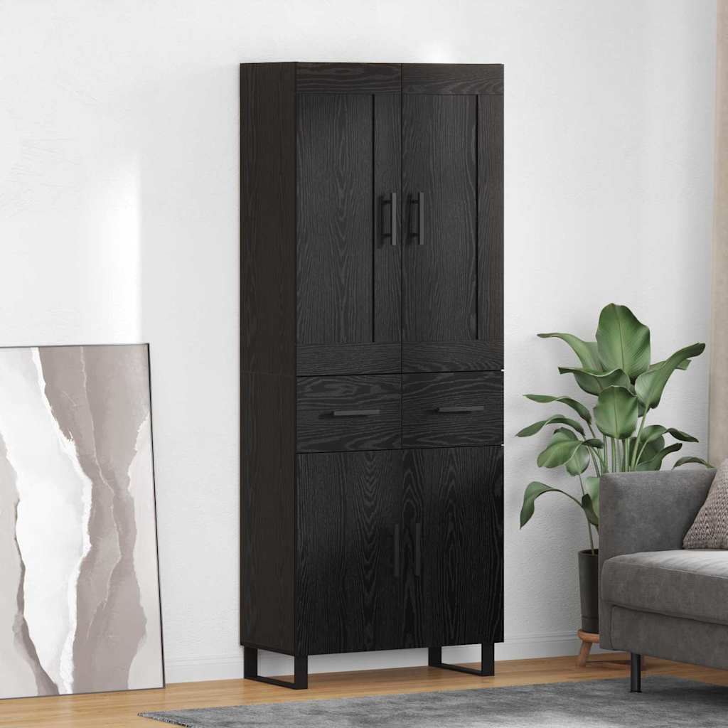 Høyskap med skuff Svart Eik 69,5 x 34 x 180 cm Konstruert tre