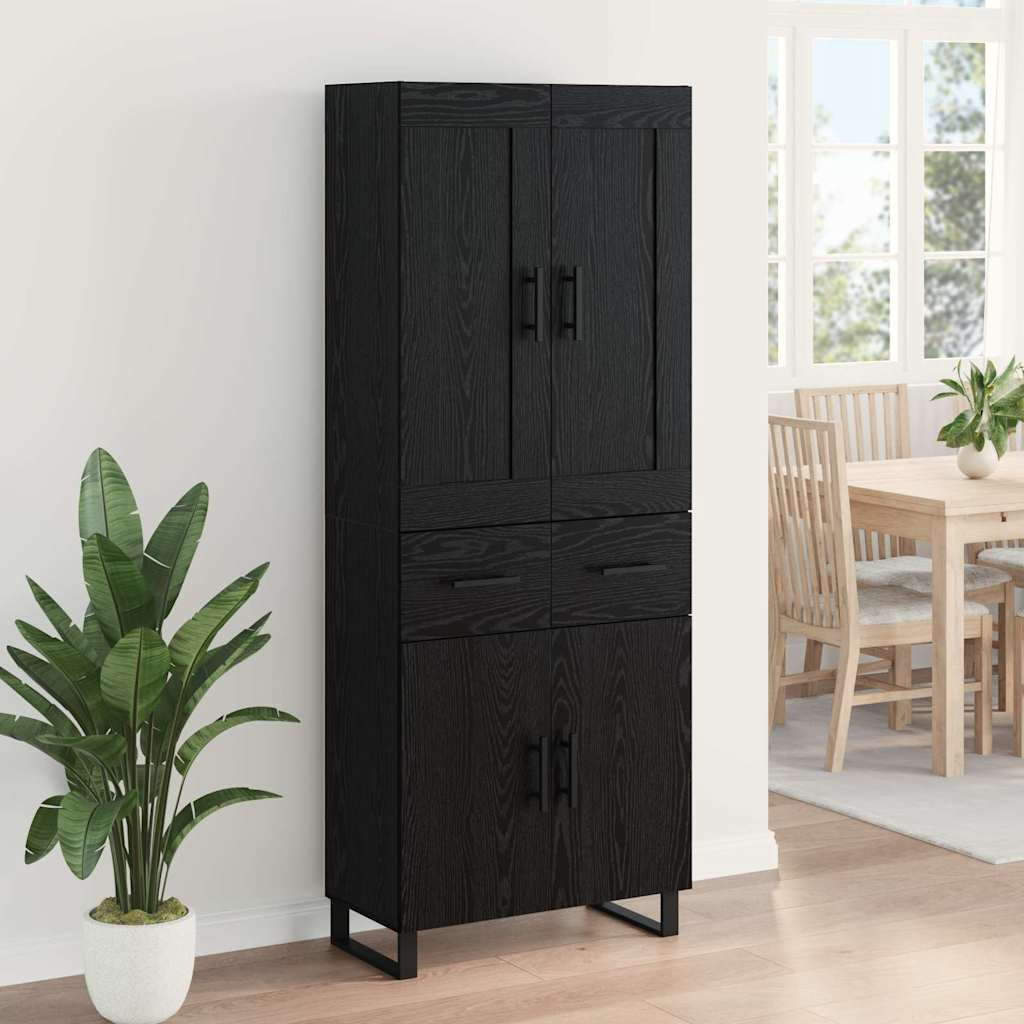 Høyskap med skuff Svart Eik 69,5 x 34 x 180 cm Konstruert tre