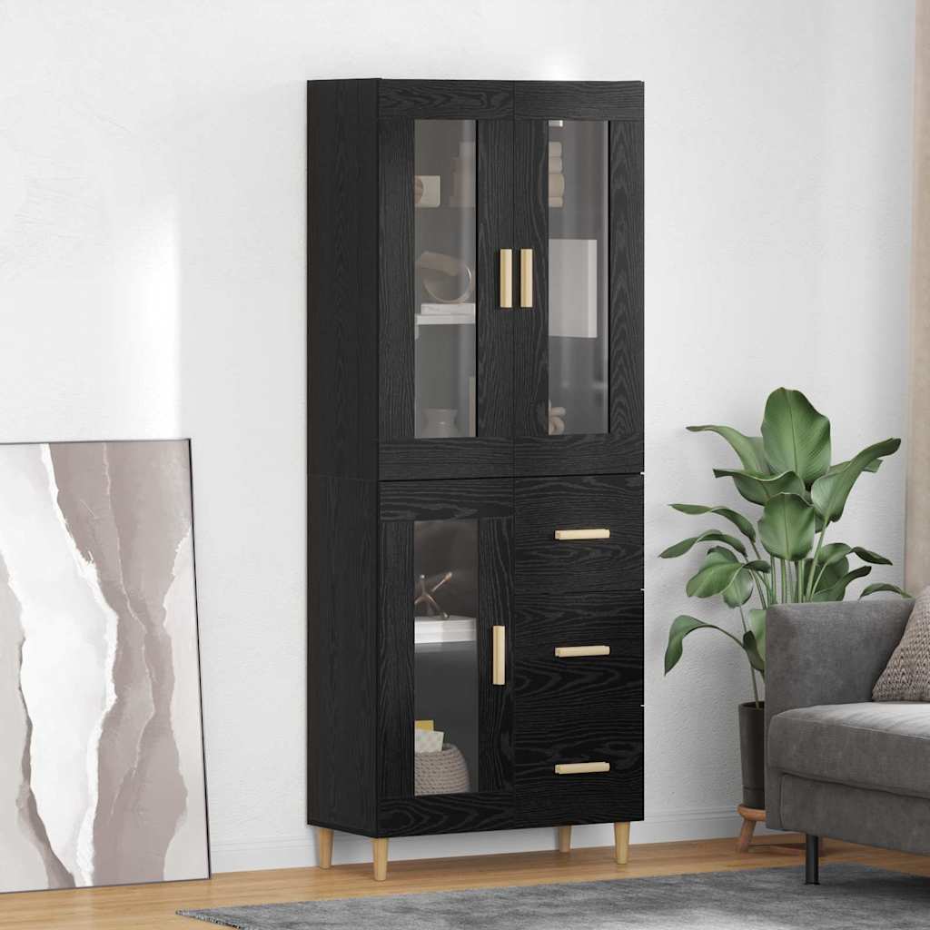 Høyskap med skuff Svart Eik 69,5 x 34 x 180 cm Konstruert tre