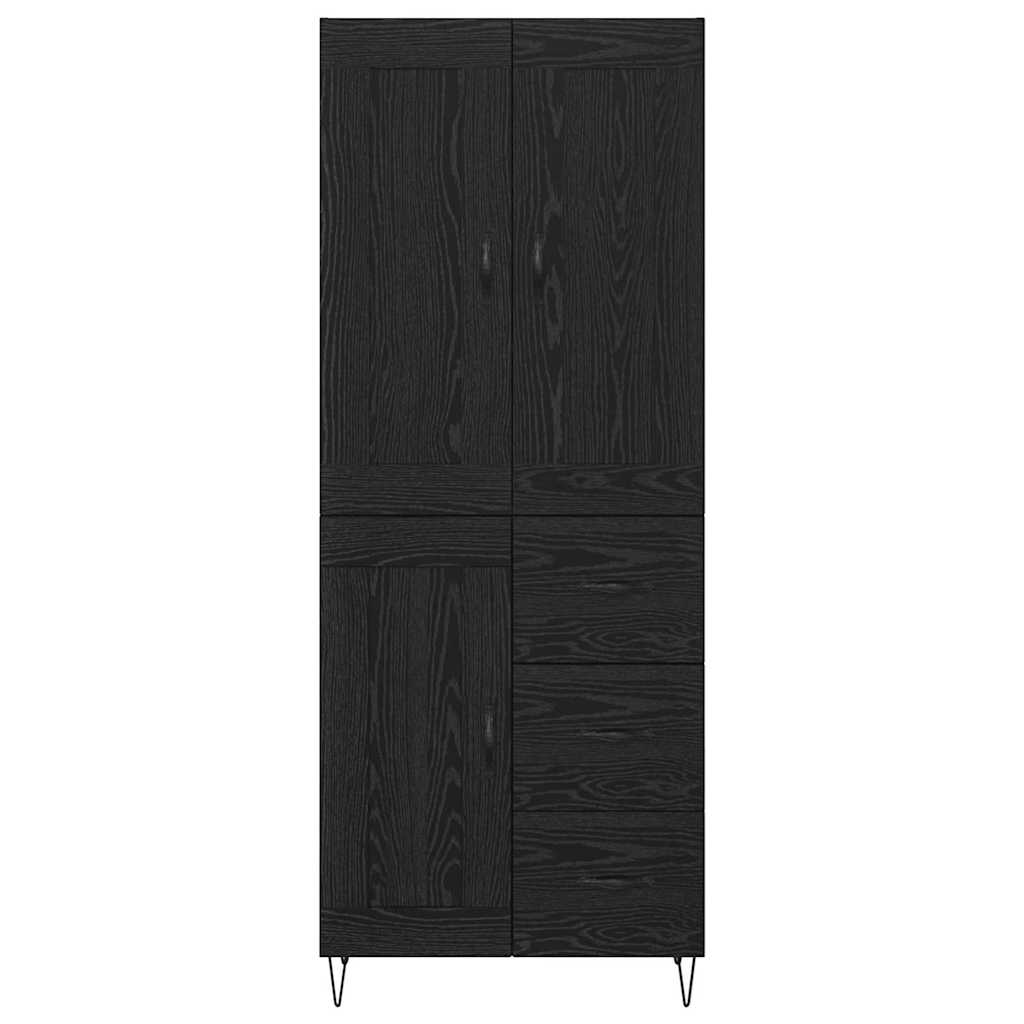 Høyskap med skuff Svart Eik 69,5 x 34 x 180 cm Konstruert tre