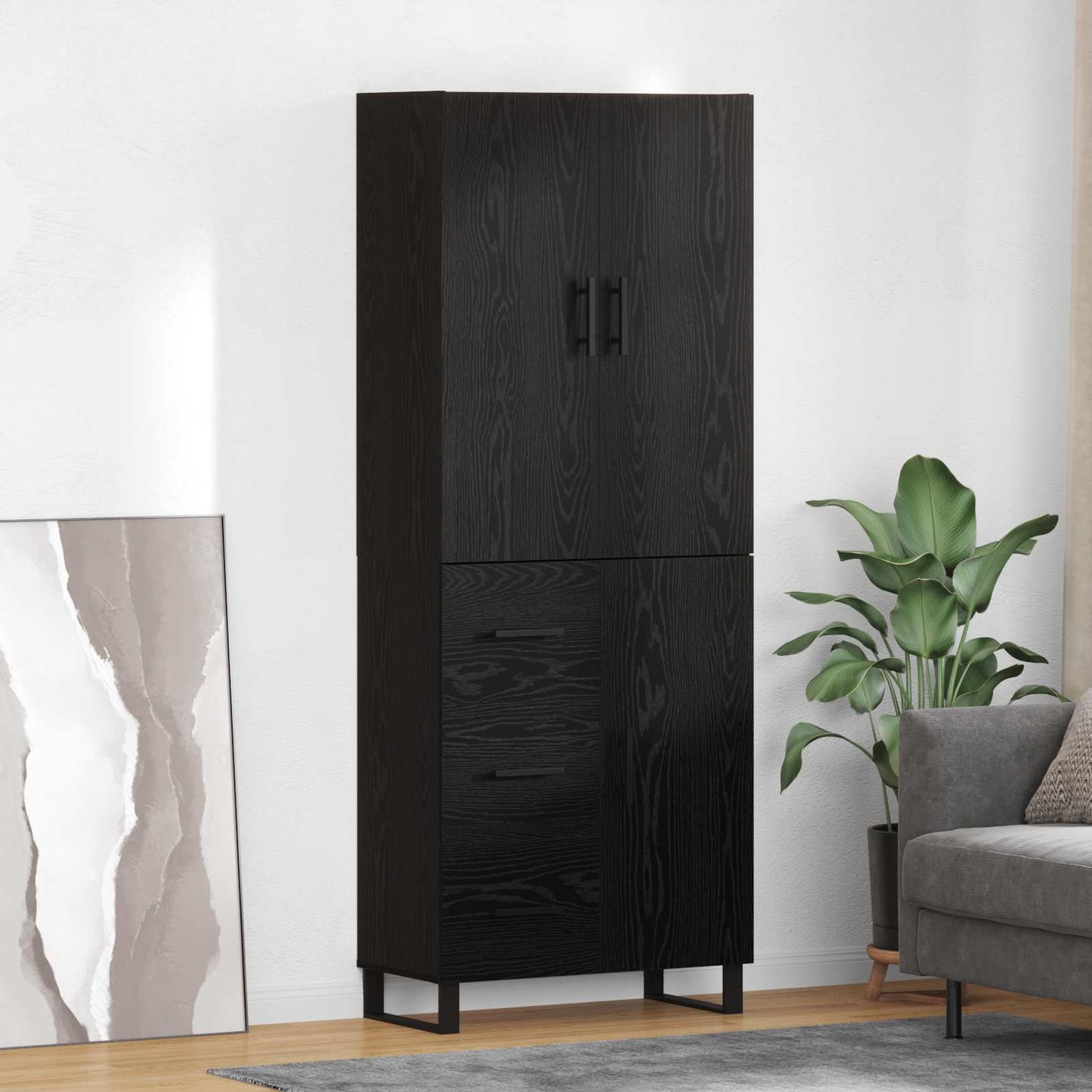 Høyskap 2 pcs Svart Eik 69,5 x 34 x 180 cm Sponplater og glass