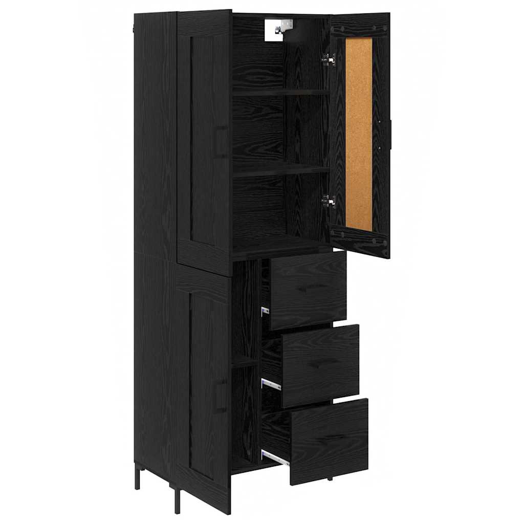 Høyskap med skuff 2 pcs Svart Eik Konstruert tre