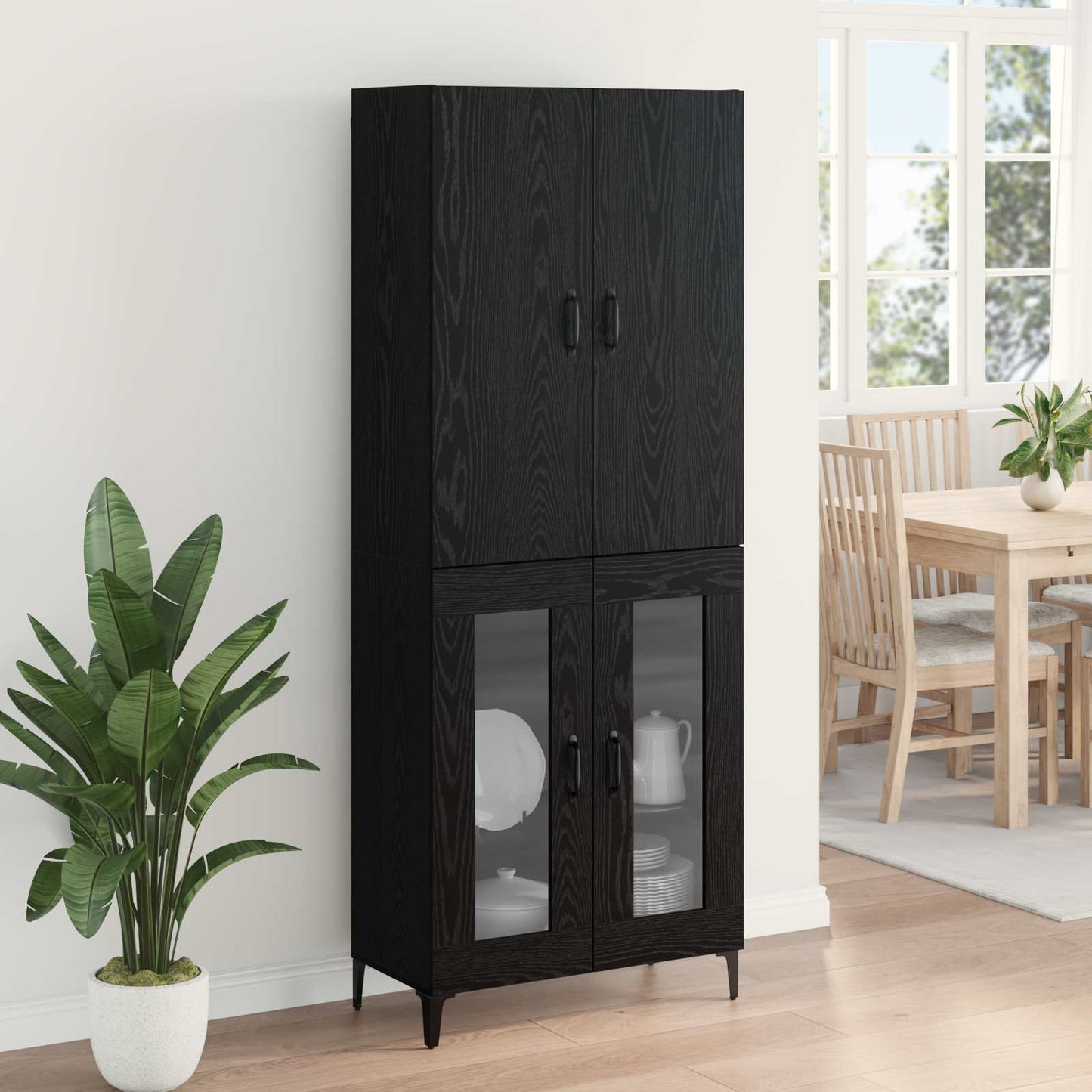 Høyskap Veggmontert Svart Eik 69,5 x 34 x 180 cm Konstruert tre