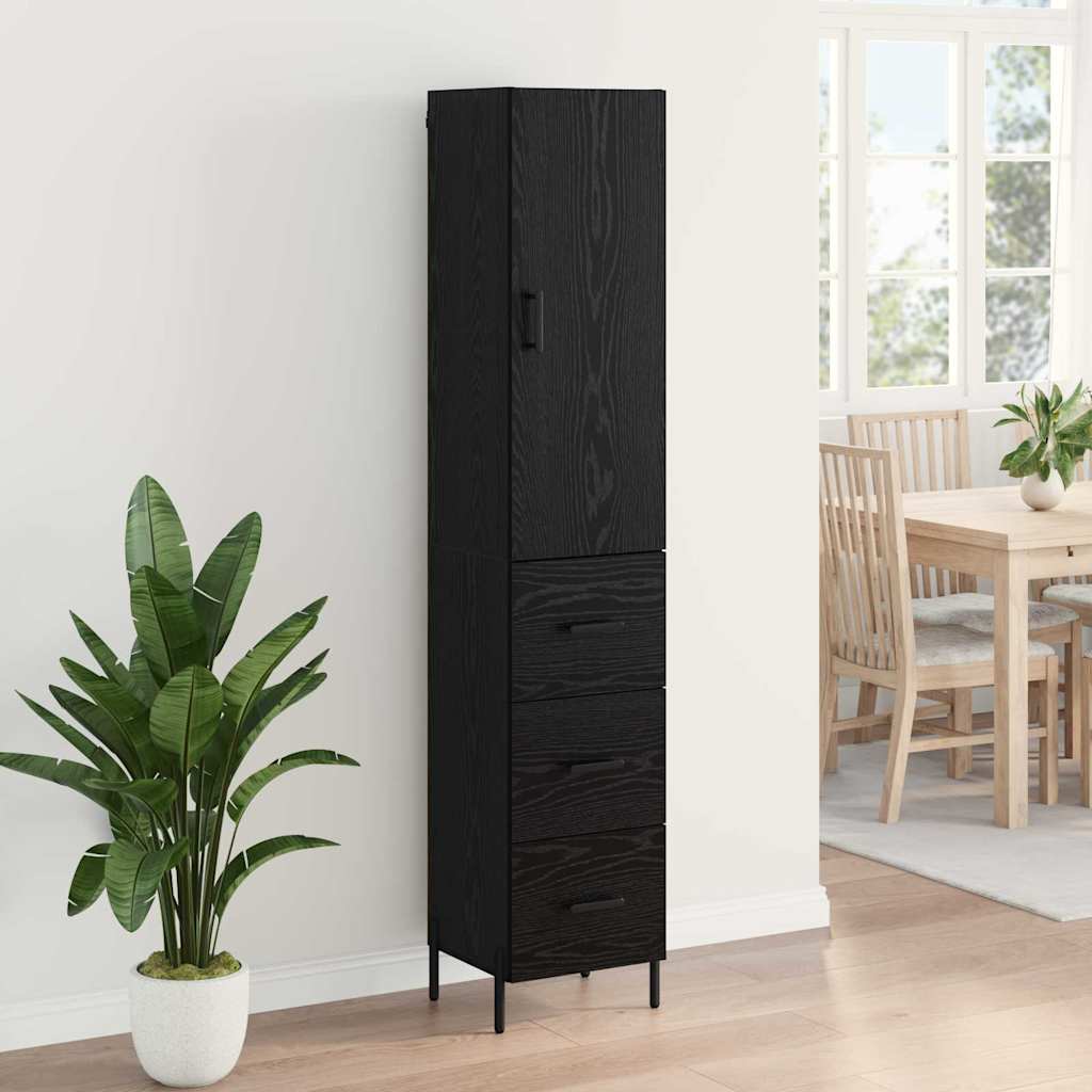 Høyskap med skuff Svart Eik 34,5 x 34 x 180 cm Konstruert tre