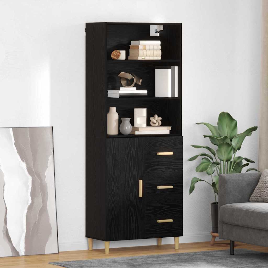 Høyskap med skuff Svart Eik 69,5 x 32,5 x 180 cm Konstruert tre
