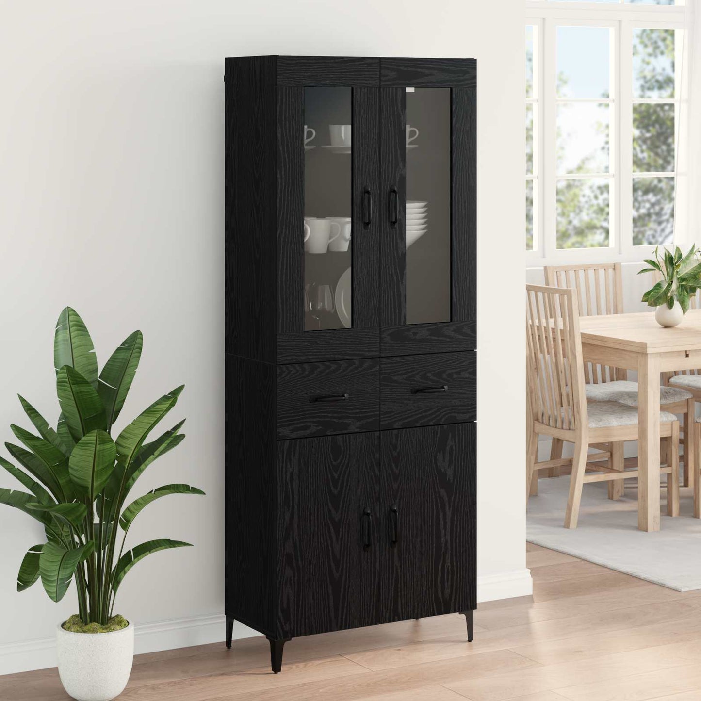 Høyskap Veggmontert Svart Eik 69,5 x 34 x 180 cm Konstruert tre