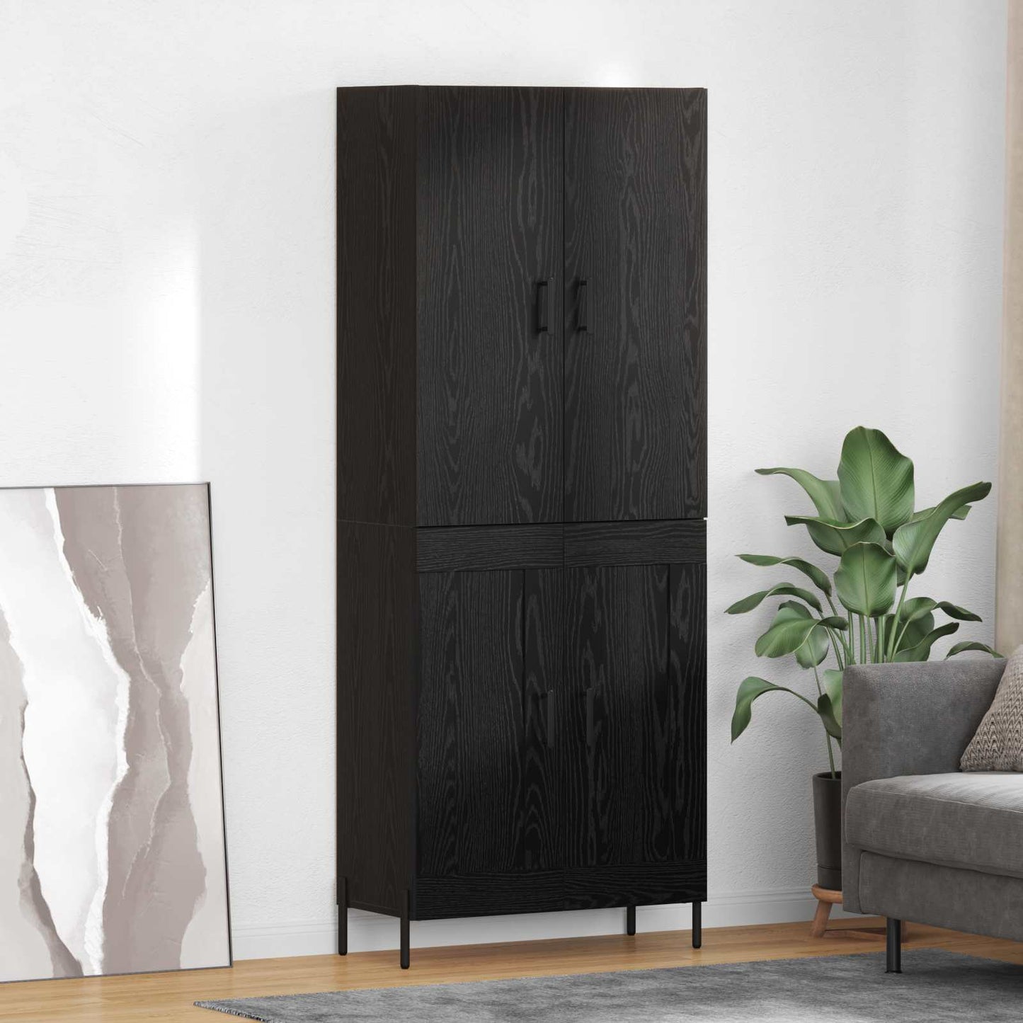 Høyskap Veggmontert Svart Eik 69,5 x 34 x 180 cm Konstruert tre