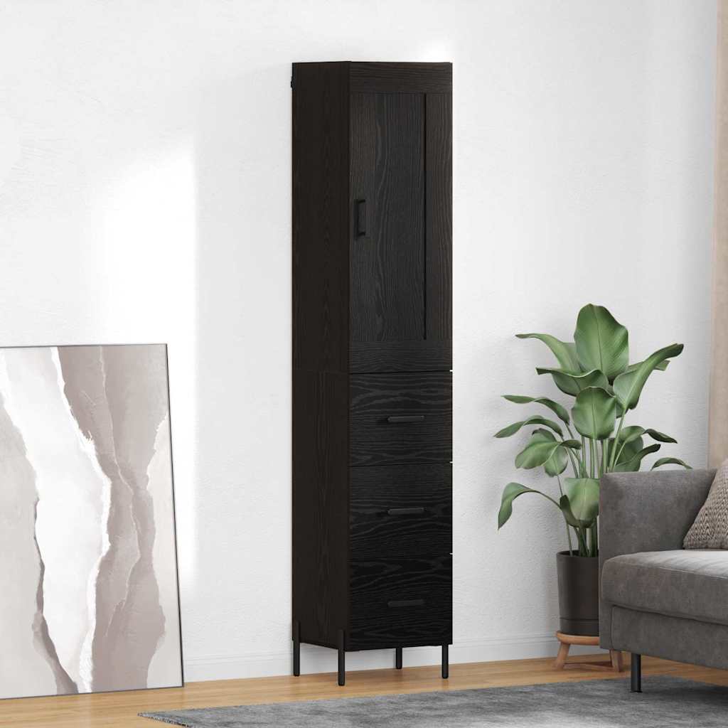 Høyskap med skuff Svart Eik 34,5 x 34 x 180 cm Konstruert tre