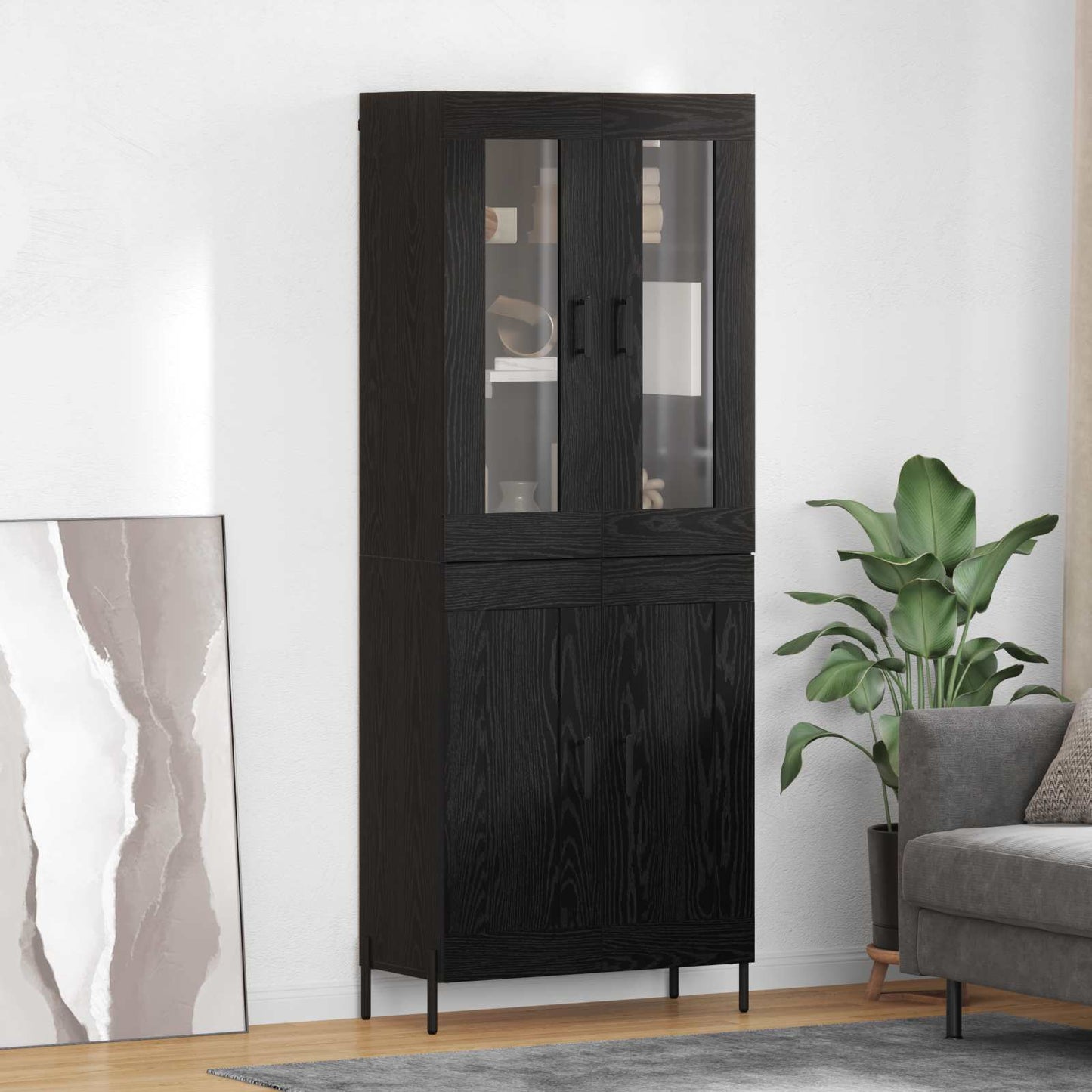 Høyskap Veggmontert Svart Eik 69,5 x 34 x 180 cm Konstruert tre