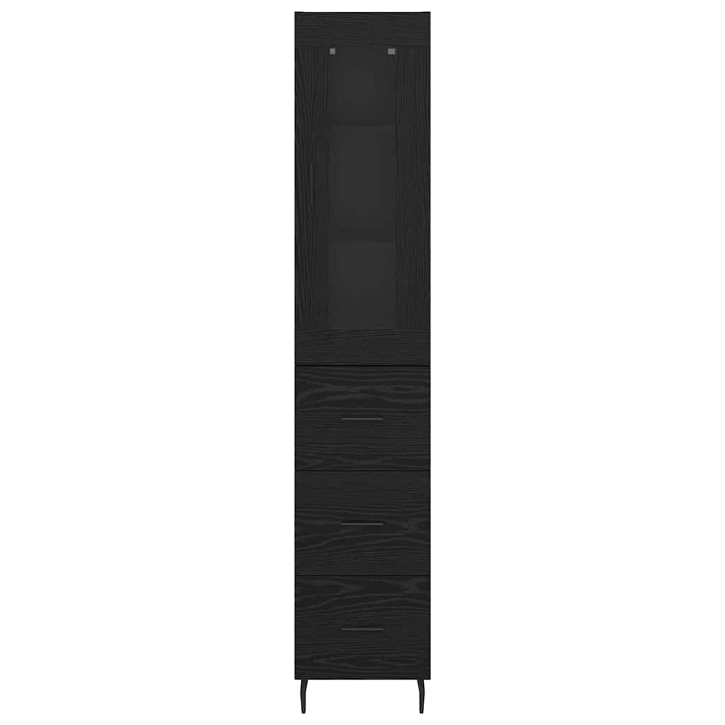 Høyskap med skuff Svart Eik 34,5 x 34 x 180 cm Konstruert tre