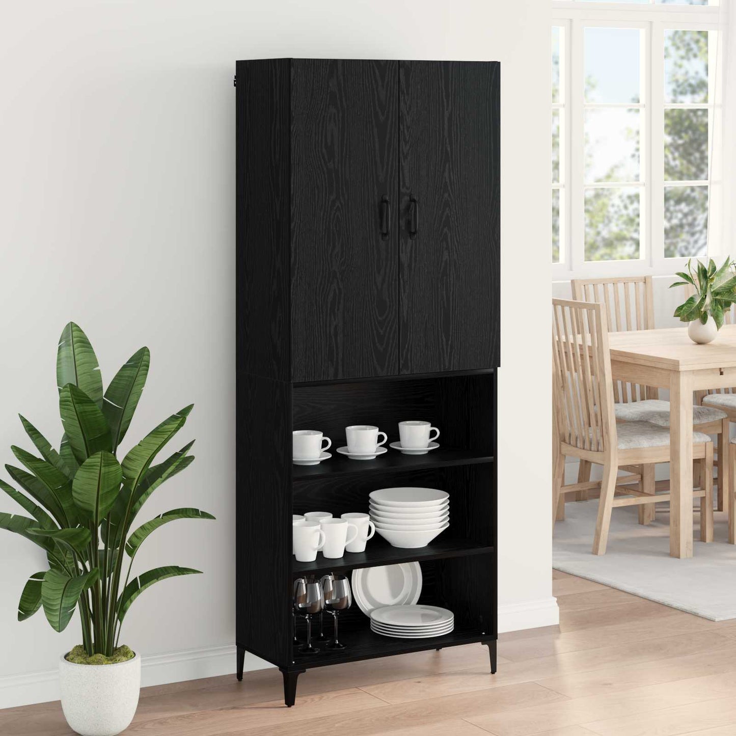Høyskap Veggmontert Svart Eik 69,5 x 34 x 180 cm Konstruert tre