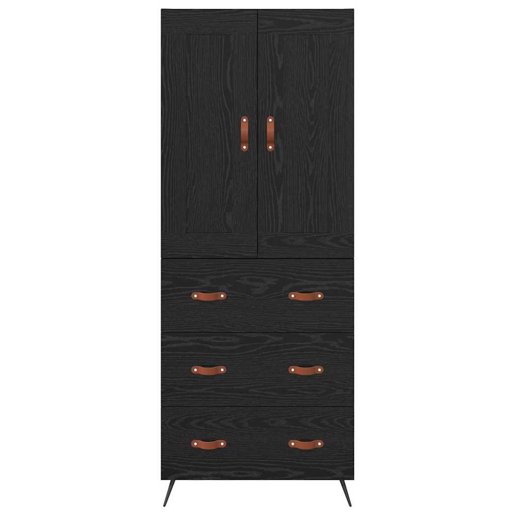 Høyskap med skuff Svart Eik 69,5 x 34 x 180 cm Konstruert tre