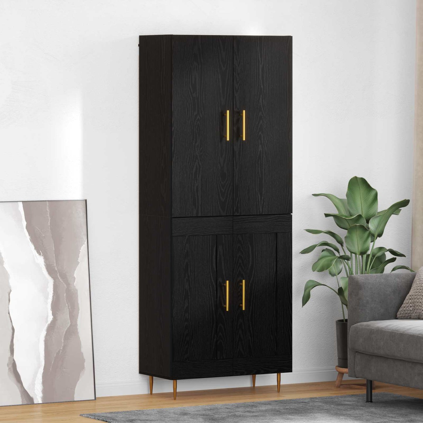 Høyskap Veggmontert Svart Eik 69,5 x 34 x 180 cm Konstruert tre