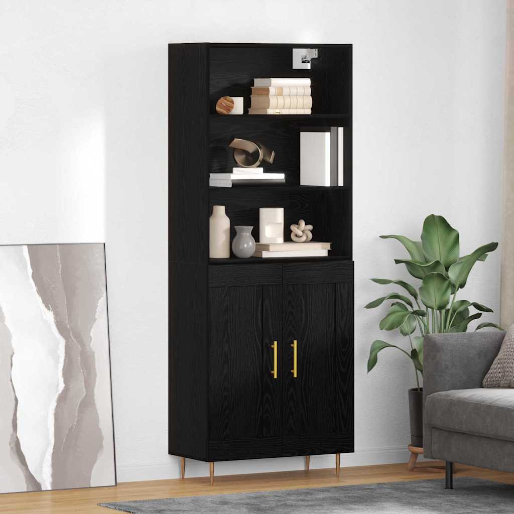 Høyskap med skuff Svart Eik 69,5 x 34 x 180 cm Konstruert tre