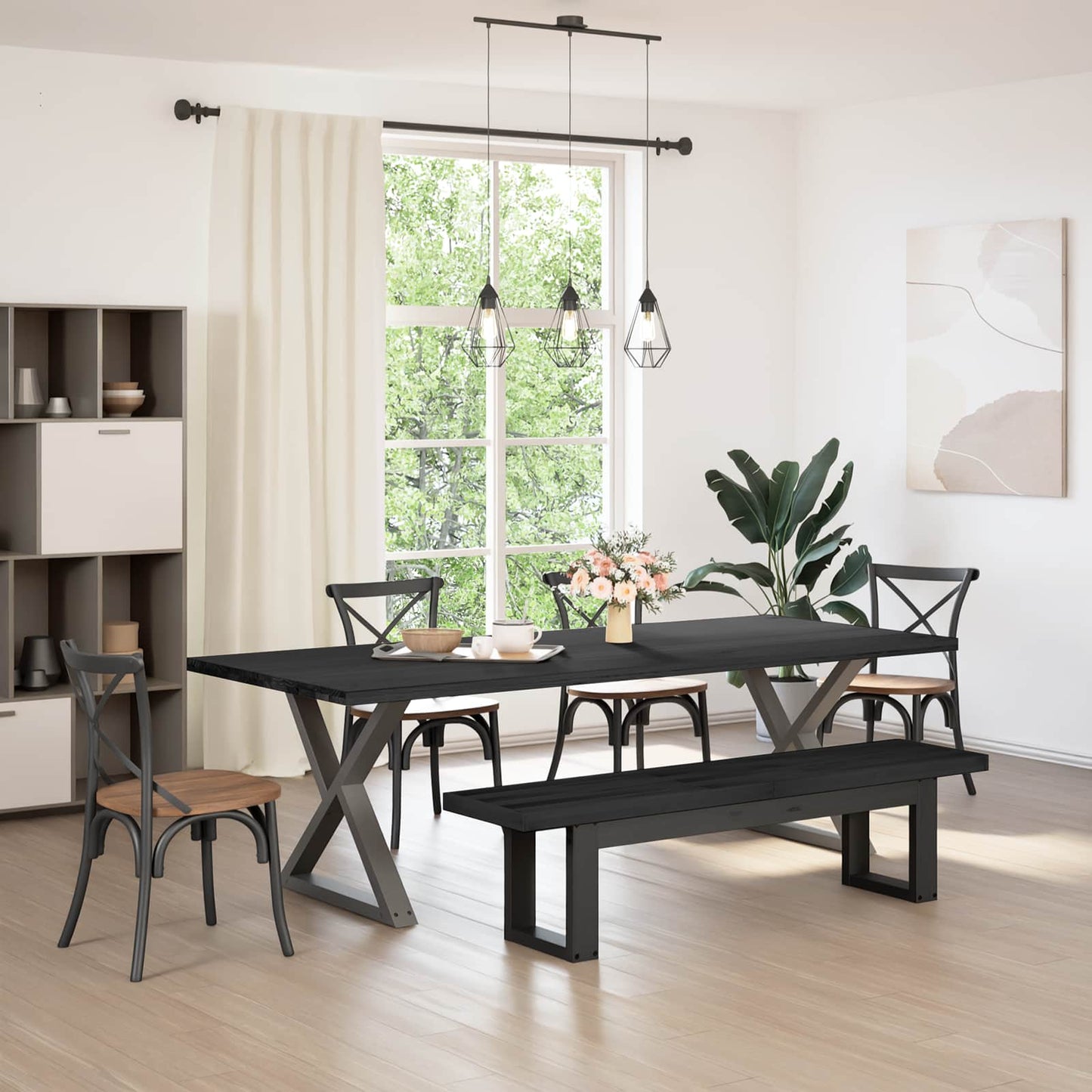 Spisebenk NOAIN 160 x 41 x 45 cm Massiv furu Svart