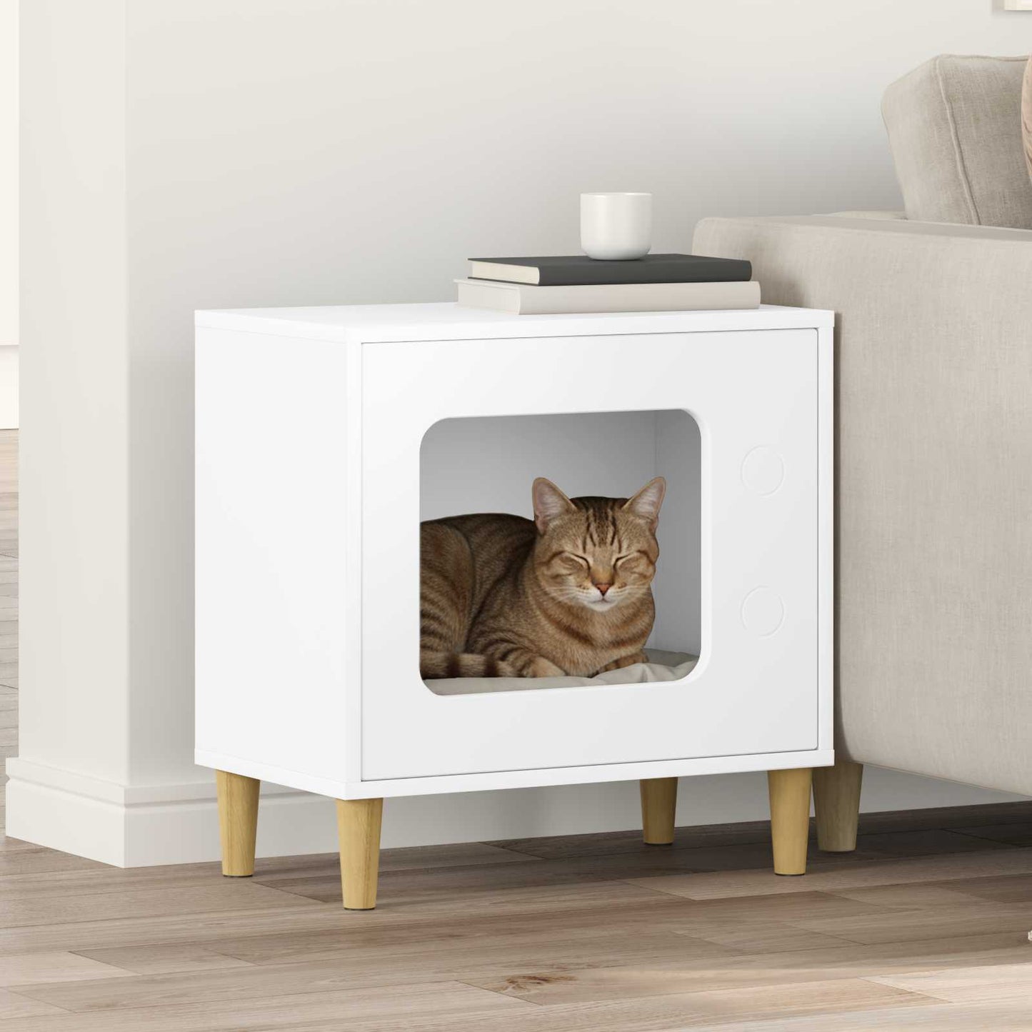 Katt Hus Hvit 51 x 30 x 52 cm Konstruert tre
