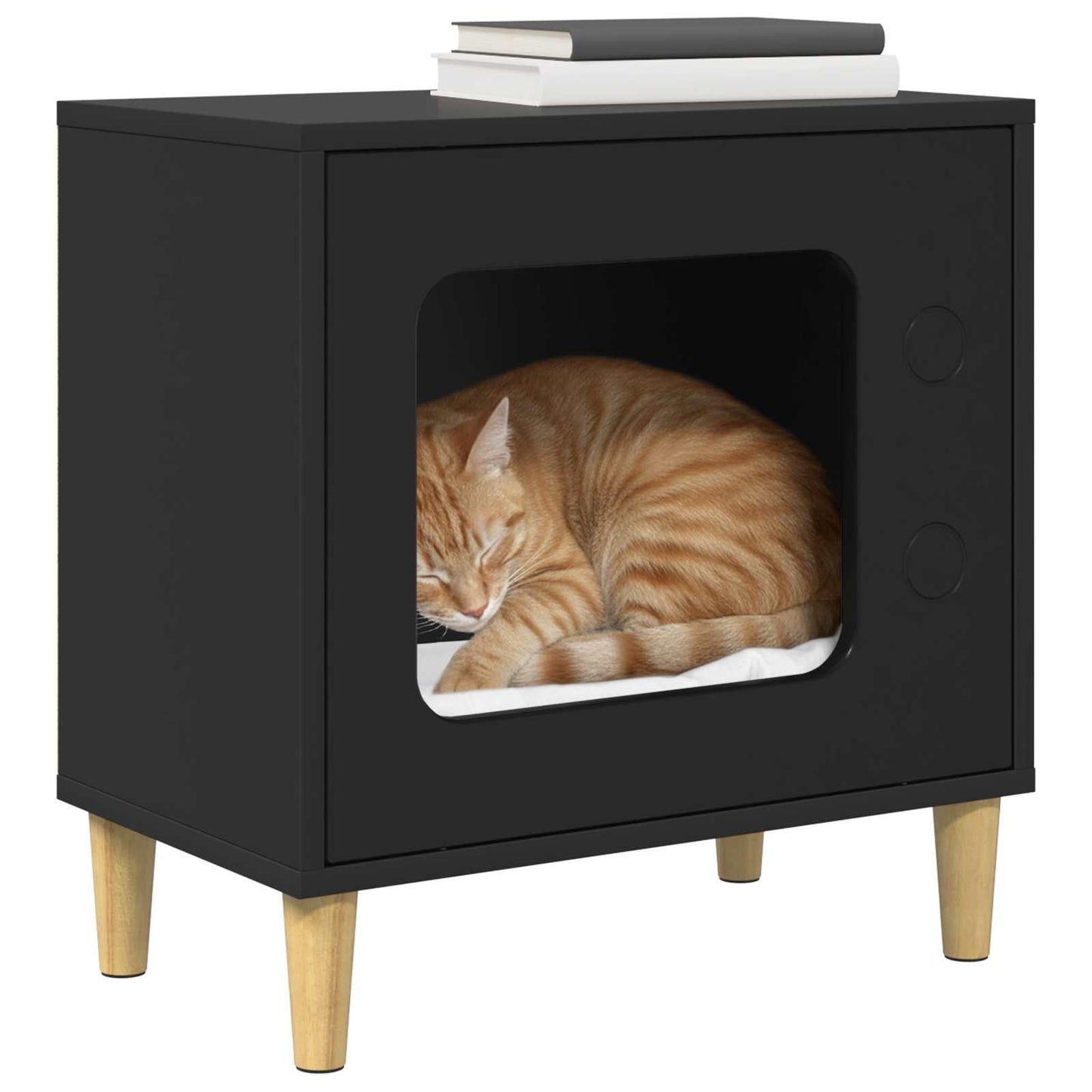Katt Hus Svart 51 x 30 x 52 cm Konstruert tre