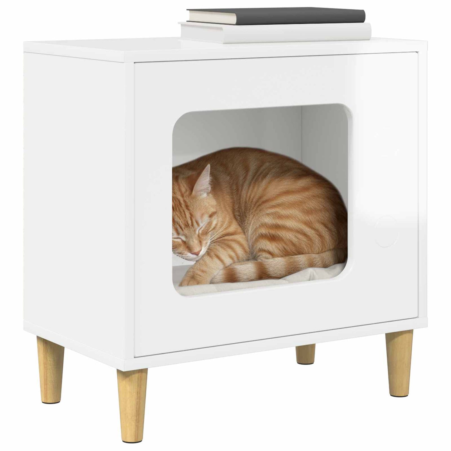 Katt Hus Glanset Hvit 51 x 30 x 52 cm Konstruert tre