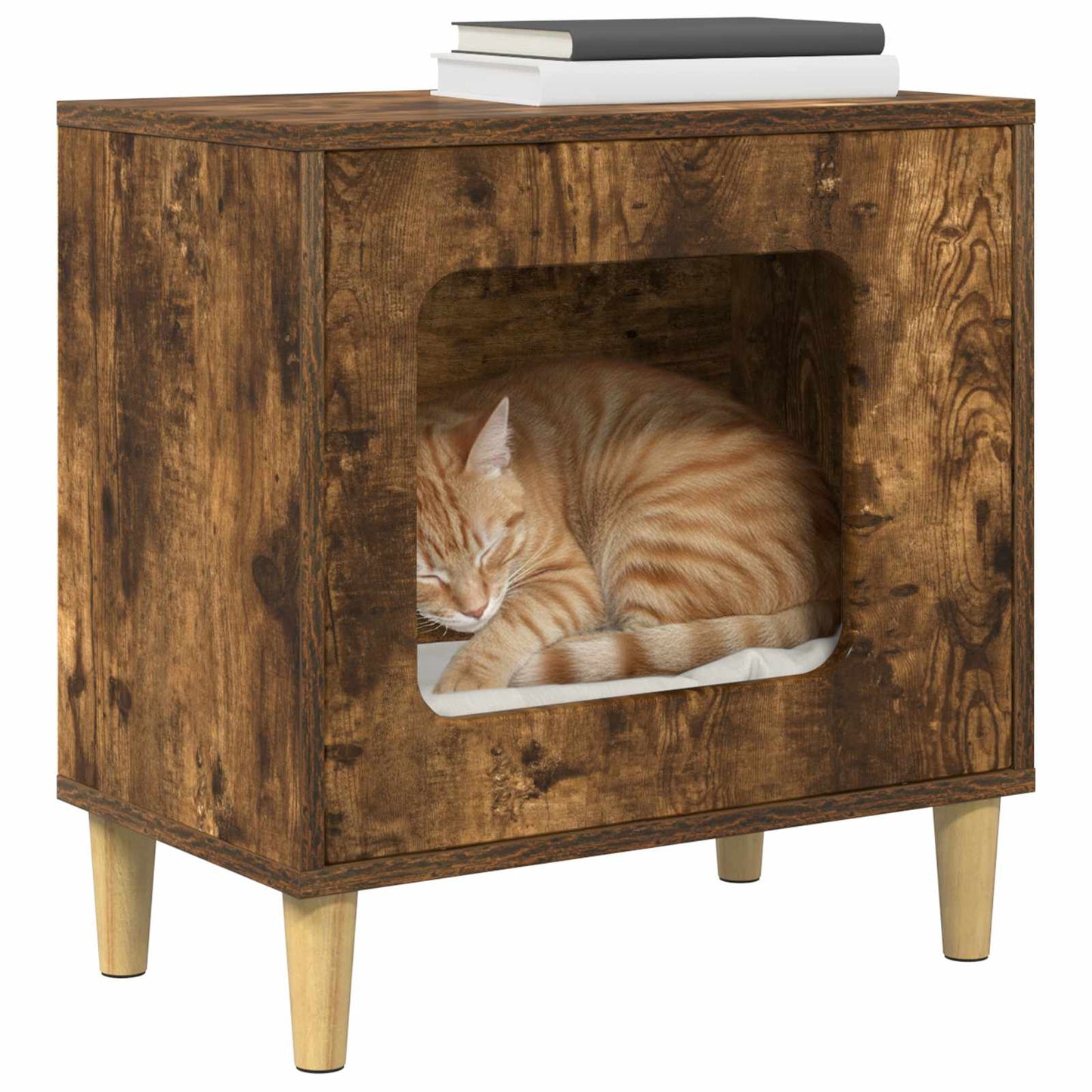 Katt Hus Røkt eik 51 x 30 x 52 cm Konstruert tre