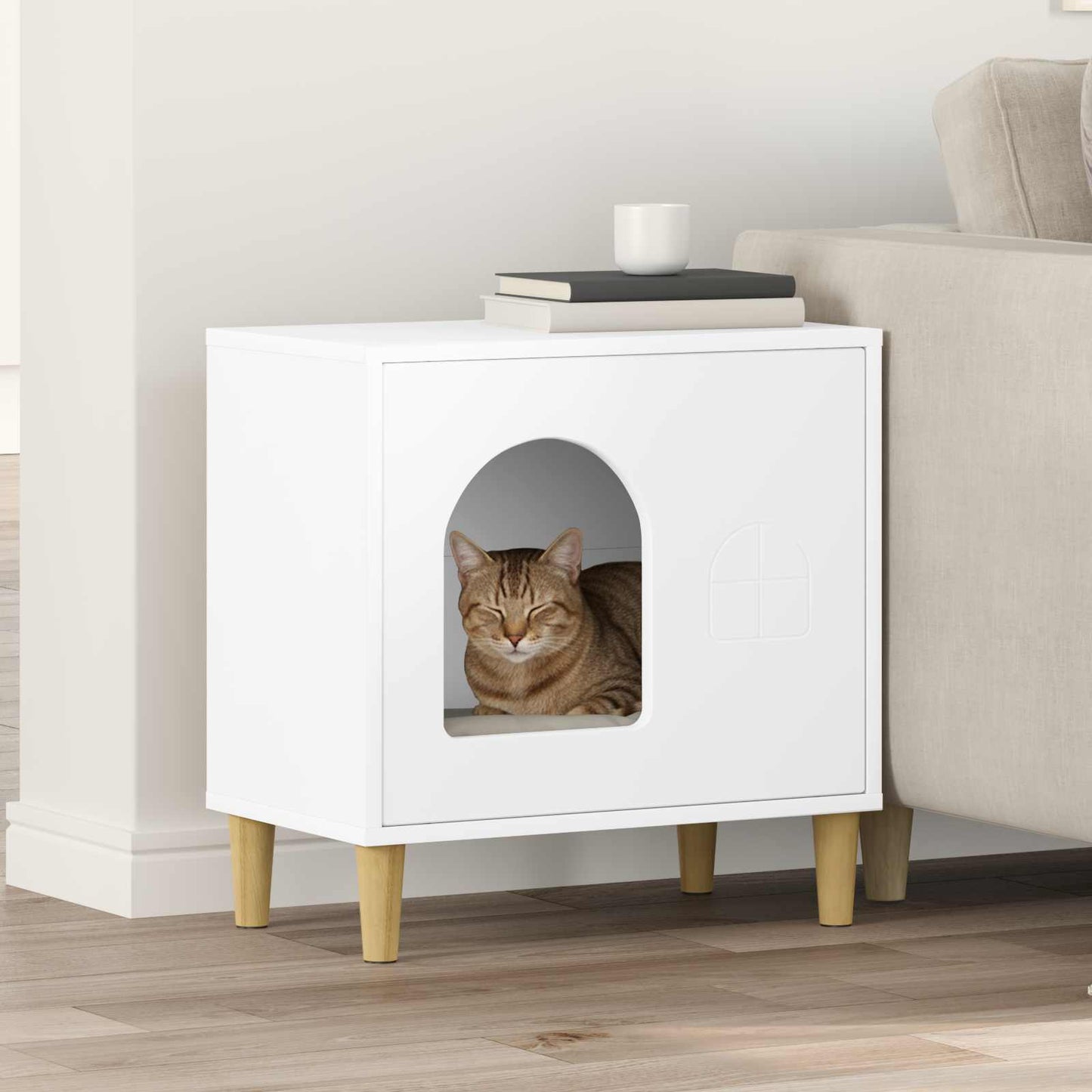 Katt Hus Hvit 51 x 30 x 52 cm Konstruert tre