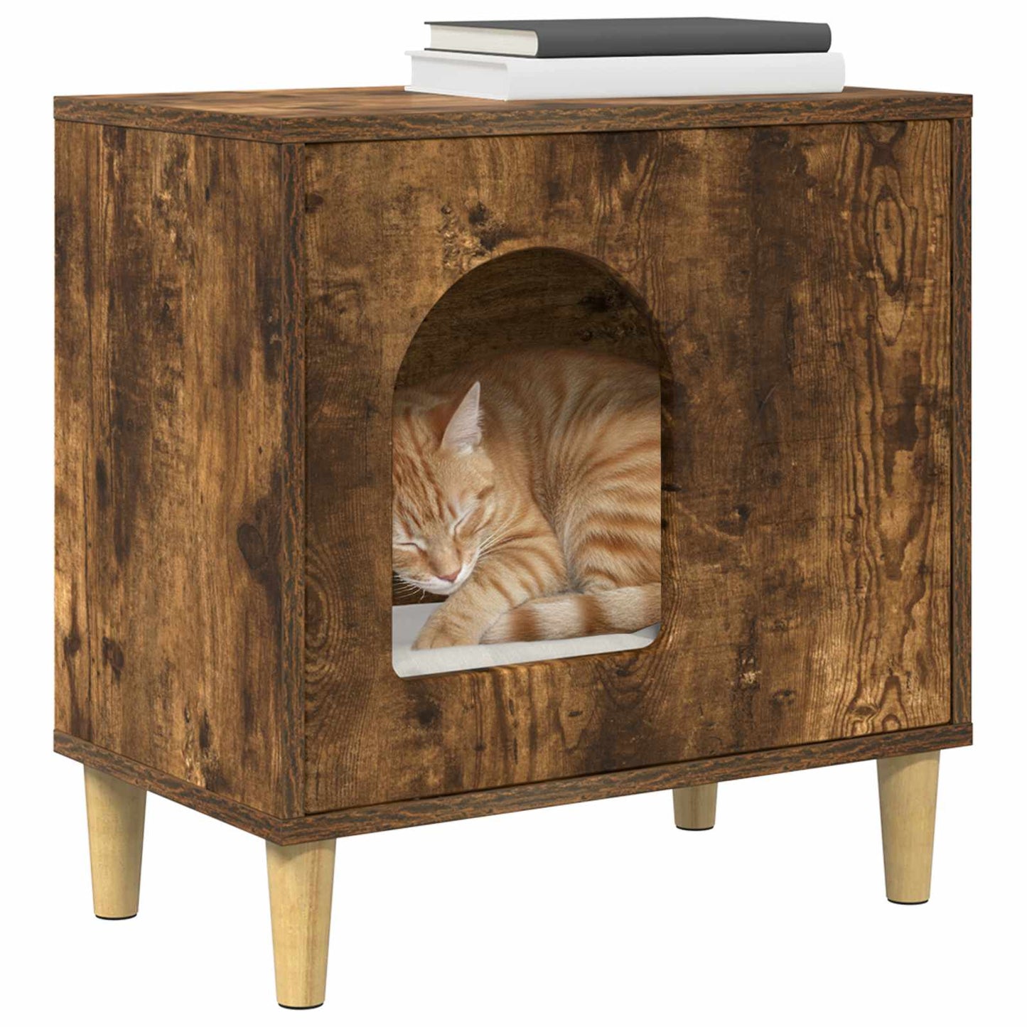 Katt Hus Røkt eik 51 x 30 x 52 cm Konstruert tre