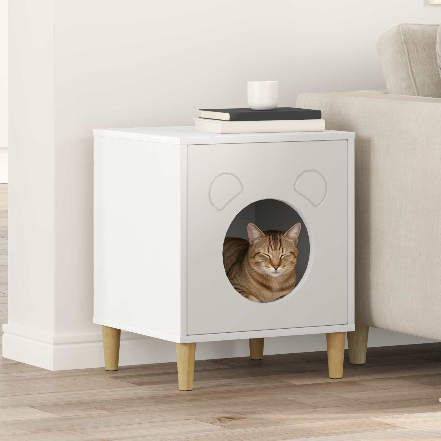 Katt Hus Hvit 42,5 x 40 x 53 cm Konstruert tre