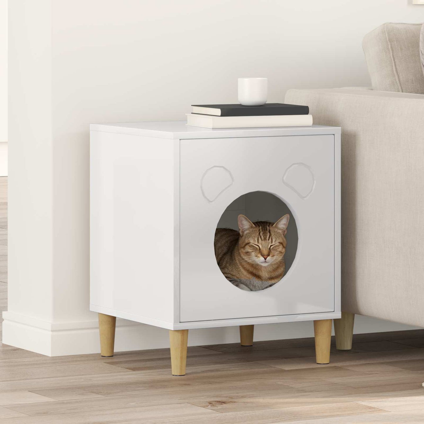 Katt Hus Glanset Hvit 42,5 x 40 x 53 cm Konstruert tre