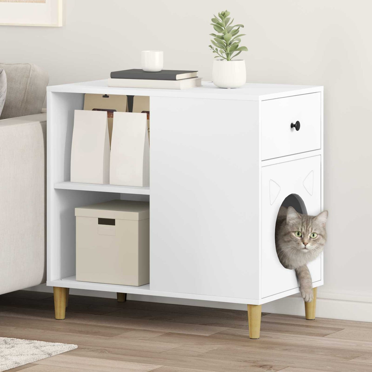 Katt Hus Hvit 72 x 42.5 x 70 cm Konstruert tre